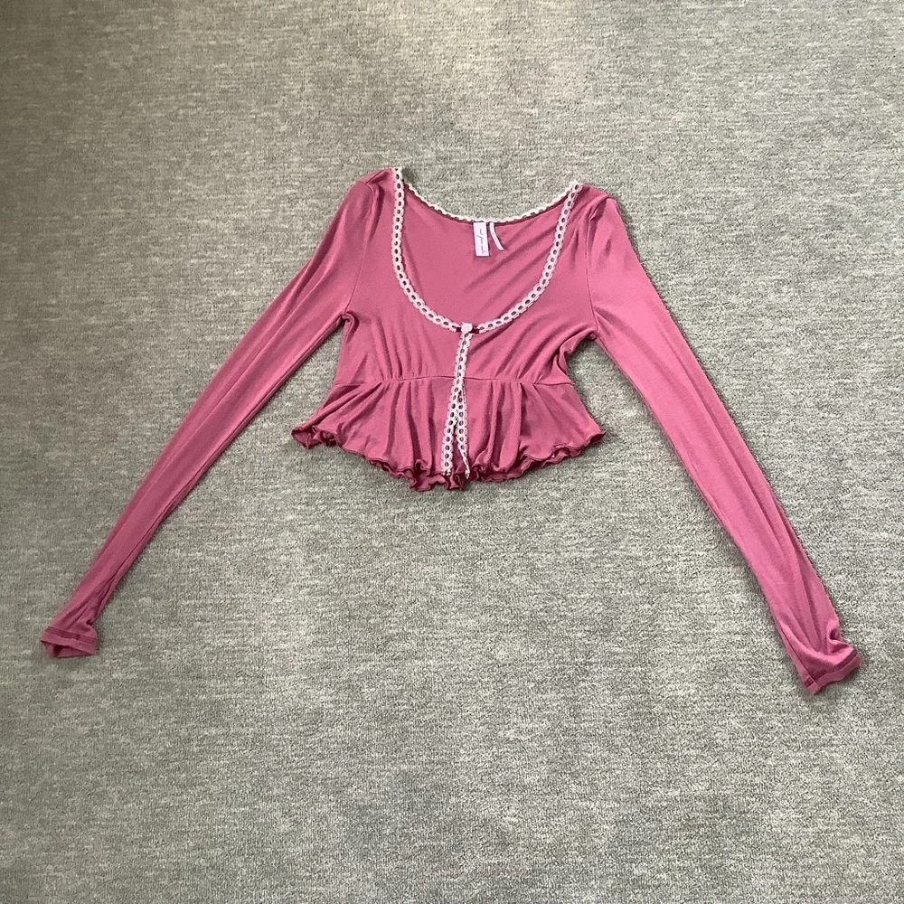 Urban Outfitters Out From Under Mauve Coquette Crop Top with Lace Trim Sz. S